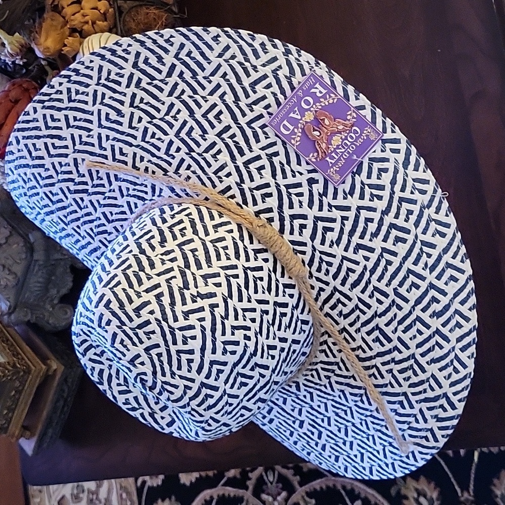 Old County Road navy blue white floppy hat 95% paper 5% polyester One Size New